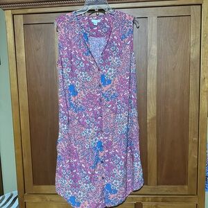 J. Jill Pink and Blue Floral Midi Dress